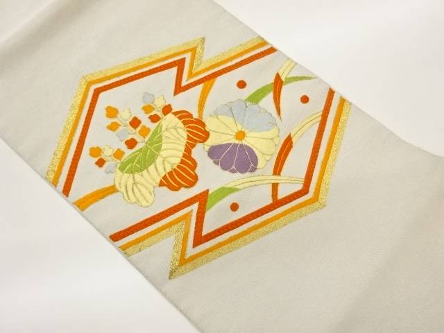 作家物　綴れ金駒刺繍桐に菊・幾何学模様名古屋帯【中古】【着】【名古屋帯】 宗sou