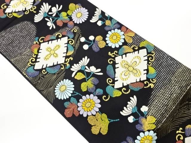 菱に花々模様織出し袋帯【中古】【着】【袋帯】 宗sou
