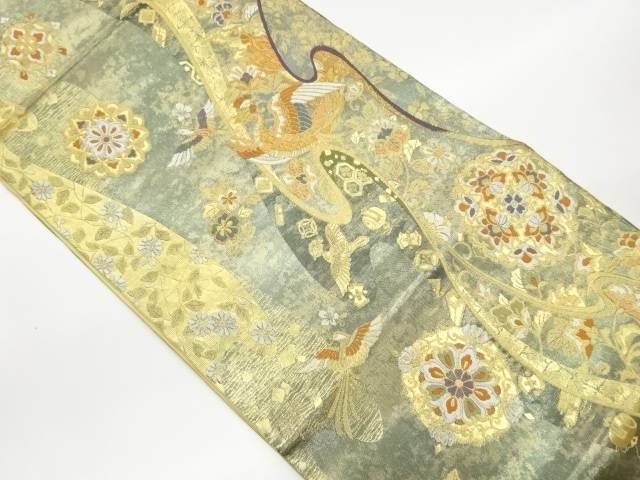 引箔鳳凰に華文・花鳥・花唐草模様織出し袋帯【中古】【着】【袋帯】 宗sou|お茶道具・着物 【宗 sou】