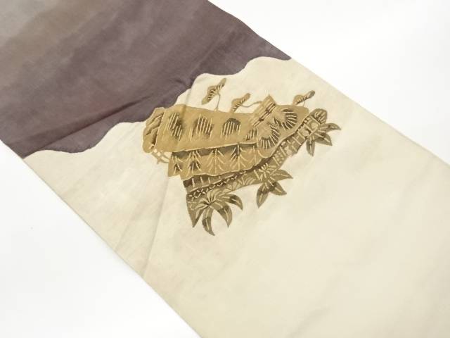 明綴れ抽象に草葉・松模様織出し袋帯【中古】【着】【袋帯】 宗sou