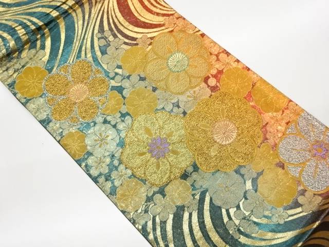 曲線に花々模様織出し袋帯【中古】【着】【袋帯】 宗sou