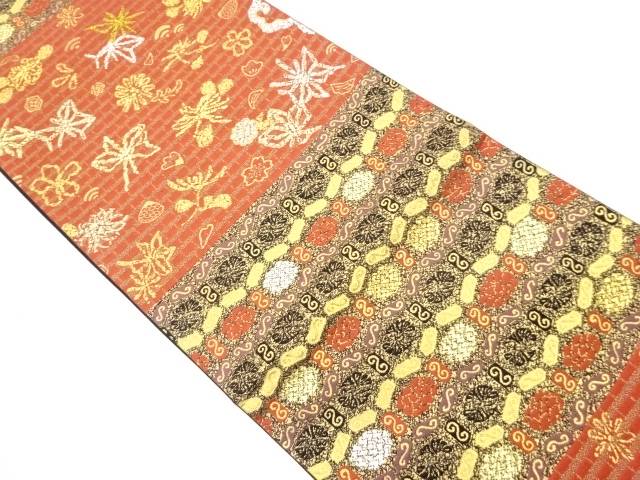 変わり横段に花・貝合わせ模様織出し袋帯【中古】【着】【袋帯】 宗sou