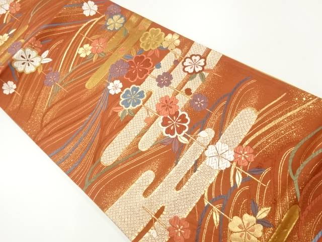 ヱ霞に枝垂れ桜模様織出し袋帯【中古】【着】【袋帯】 宗sou