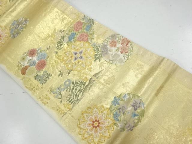 格天井に華紋・花丸模様織出し袋帯【中古】【着】【袋帯】 宗sou