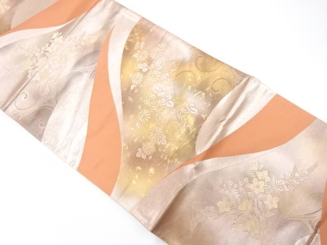 流水に花模様織り出し　袋帯【中古】【着】【袋帯】 宗sou