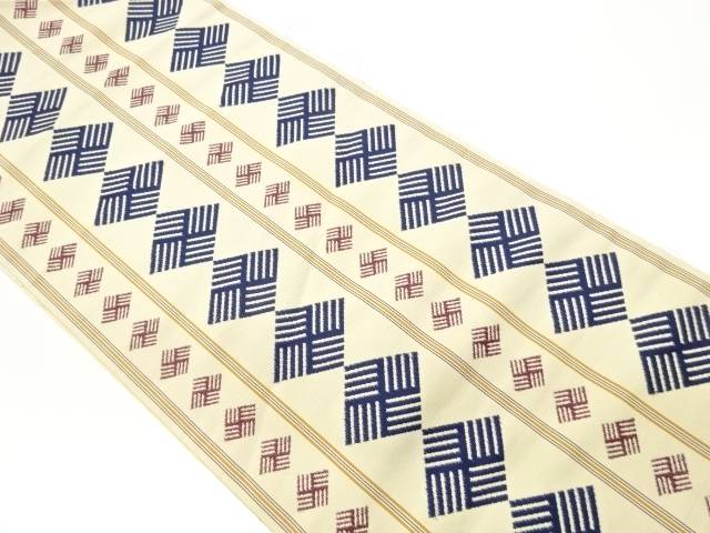 縞に菱模様織出し名古屋帯【中古】【着】【名古屋帯】 宗sou