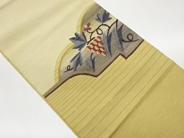 手織り紬横段・葡萄模様織出し名古屋帯【中古】【着】【名古屋帯】 宗sou｜お茶道具・着物　【宗 sou】