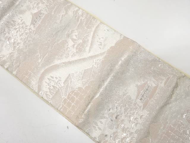 プラチナ銀箔二重織　京風景模様織り出し　袋帯【中古】【着】【袋帯】 宗sou