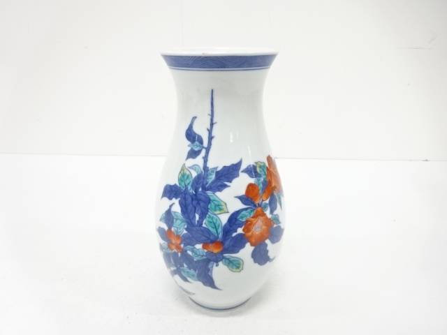 今泉今右衛門造　染錦　花　花瓶【中古】【道】 宗sou
