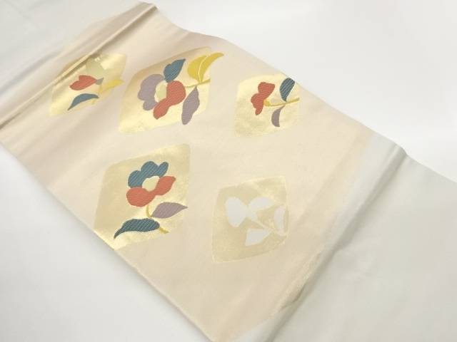 菱に花葉模様織出し名古屋帯【中古】【着】【名古屋帯】 宗sou