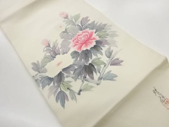 作家物　塩瀬手描き金彩牡丹模様名古屋帯【中古】【着】【名古屋帯】 宗sou