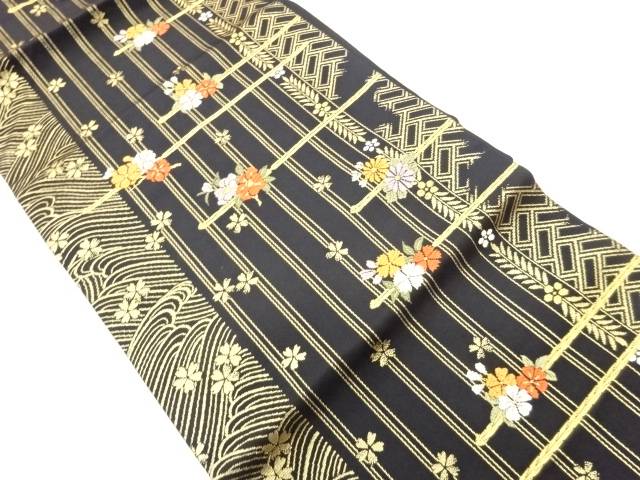 縞・荒波に花々模様織出し名古屋帯【中古】【着】【名古屋帯】 宗sou 16,992円