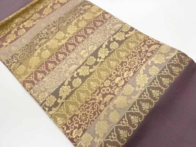 横段に花唐草模様織出し名古屋帯【中古】【着】【名古屋帯】 宗sou