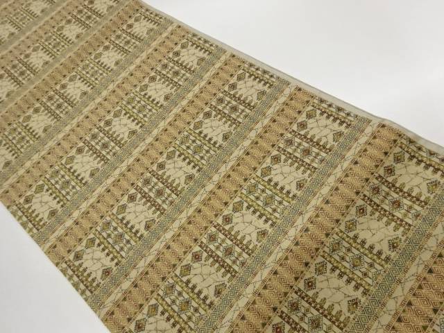 横段に菱・抽象模様織出し全通袋帯【中古】【着】【袋帯】 宗sou