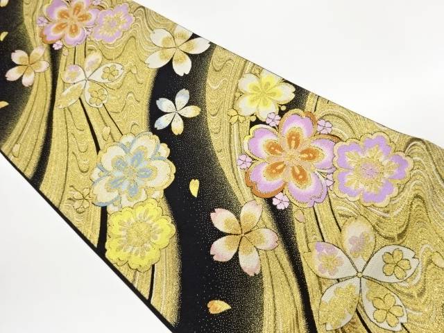 曲線に桜模様織出し袋帯【中古】【着】【袋帯】 宗sou｜お茶道具・着物　【宗 sou】