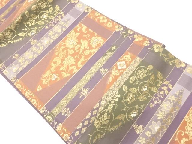 横段に花唐草模様織出し名古屋帯【中古】【着】【名古屋帯】 宗sou