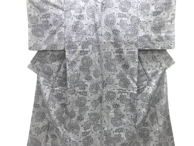 菊唐草模様織り出し十日町紬着物【中古】【着】【紬・お召し】 宗sou