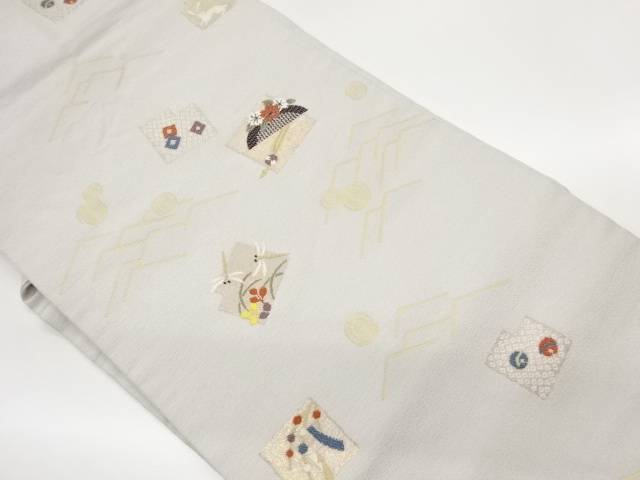 色紙に髪飾り・とんぼ・幾何学模様織出し名古屋帯【中古】【着】【名古屋帯】 宗sou
