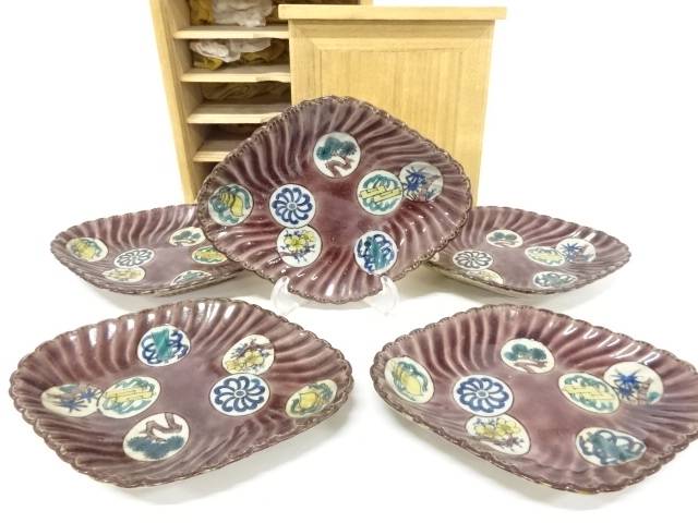 古九谷 青手 菱皿 5客【中古】【道】 宗sou