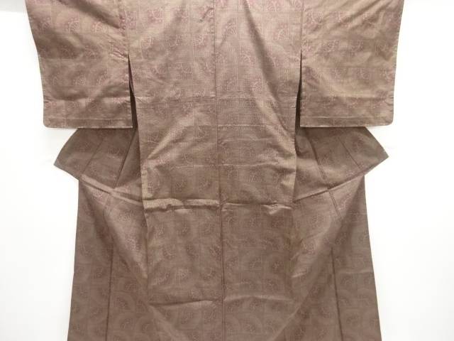未使用品　扇模様織り出し十日町紬単衣着物【着】【紬・お召し】 宗sou