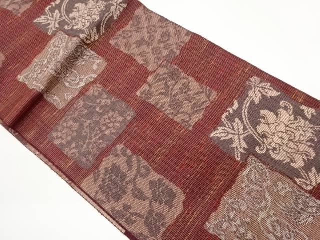 色紙に花唐草模様織出し名古屋帯【中古】【着】【名古屋帯】 宗sou
