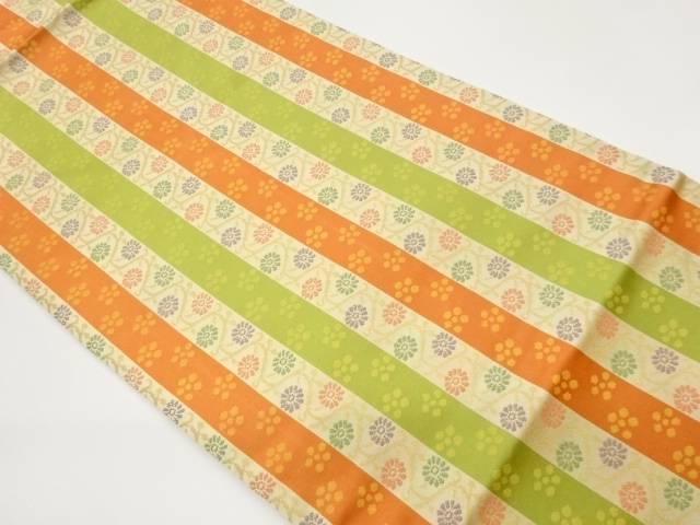 縞に花唐草模様織出し名古屋帯【中古】【着】【名古屋帯】 宗sou｜お茶道具・着物　【宗 sou】