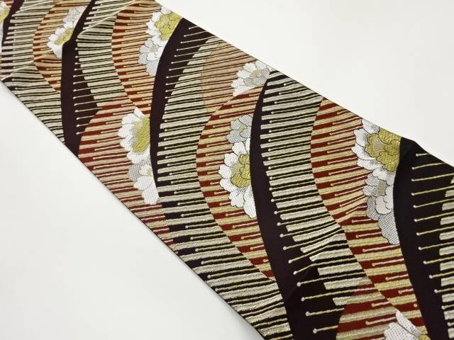 花に幾何学模様織出し袋帯【中古】【着】【袋帯】 宗sou|お茶道具・着物 【宗 sou】