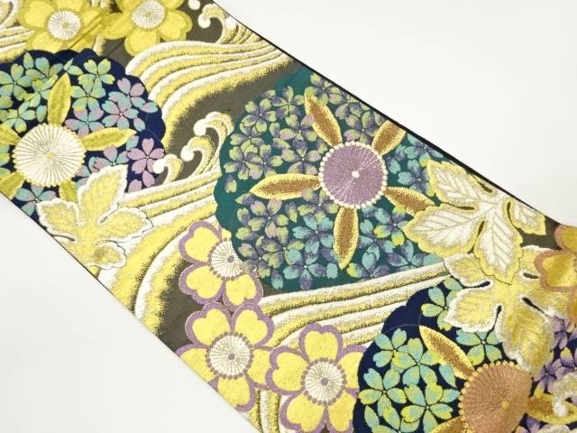 花々に荒波模様織出し袋帯【中古】【着】【袋帯】 宗sou|お茶道具・着物 【宗 sou】