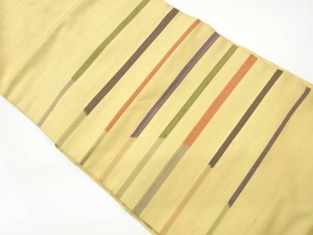 手織り紬横縞模様織出し名古屋帯【中古】【着】【名古屋帯】 宗sou