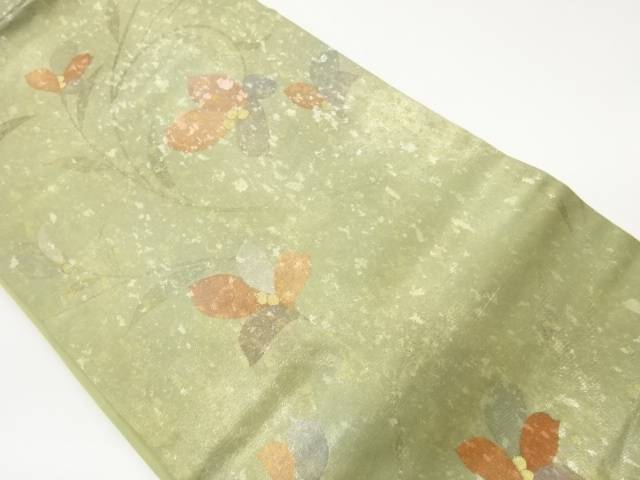 引箔花葉模様織出し名古屋帯【中古】【着】【名古屋帯】 宗sou