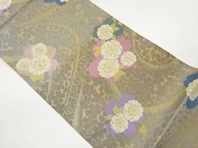 八重桜に流水・曲線模様織出し袋帯【中古】【着】【袋帯】 宗sou