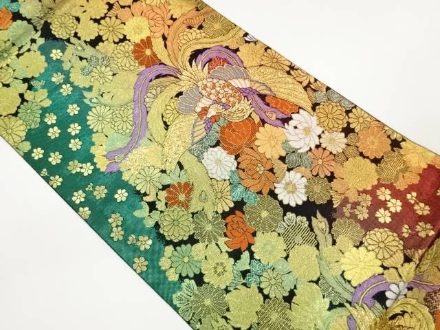 菊に花々尽くし・鳳凰模様織出し袋帯【中古】【着】【袋帯】 宗sou