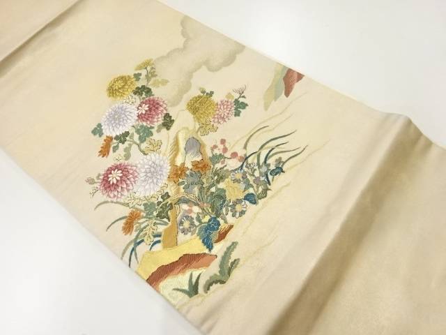 菊模様織出し名古屋帯【リサイクル】【中古】【着】【名古屋帯】 宗sou