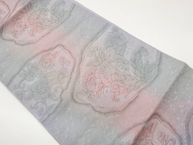 本場筑前博多変わり丸文に花模様織出し名古屋帯【中古】【着】【名古屋帯】 宗sou