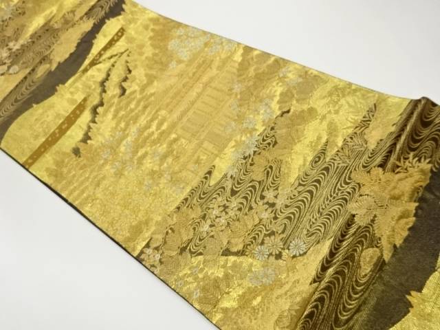 聚楽製　金閣寺風景模様織出し袋帯【中古】【着】【袋帯】 宗sou