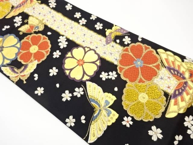 桜に蝶模様織出し袋帯【中古】【着】【袋帯】 宗sou