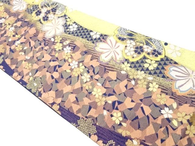 金通し曲線に変わり色紙散らし・桜尽くし模様織出し袋帯【中古】【着】【袋帯】 宗sou