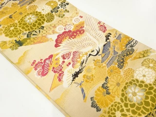 松梅に鶴模様織出し丸帯（着用可）【アンティーク】【中古】【着】【丸帯】 宗sou