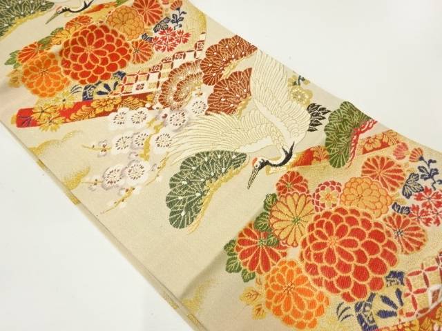 松梅に鶴模様織出し丸帯（着用可）【アンティーク】【中古】【着】【丸帯】 宗sou
