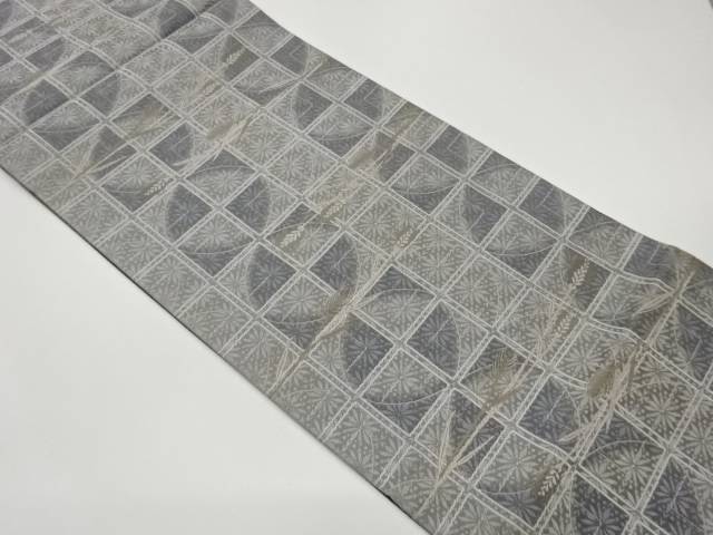 変わり格子・花に麦模様織出し袋帯【中古】【着】【袋帯】 宗sou｜お茶道具・着物　【宗 sou】