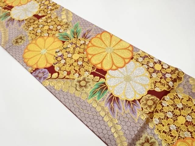 菊唐草に桔梗模様織出し袋帯【中古】【着】【袋帯】 宗sou｜お茶道具・着物　【宗 sou】