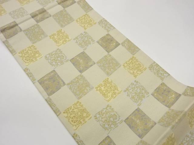 市松に抽象花唐草模様織出し袋帯【中古】【着】【袋帯】 宗sou｜お茶道具・着物　【宗 sou】