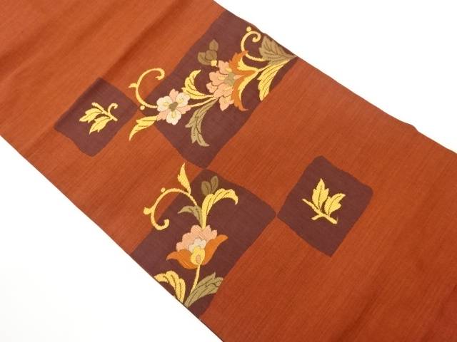 抽象四角に花葉模様織出し名古屋帯【中古】【着】【名古屋帯】 宗sou