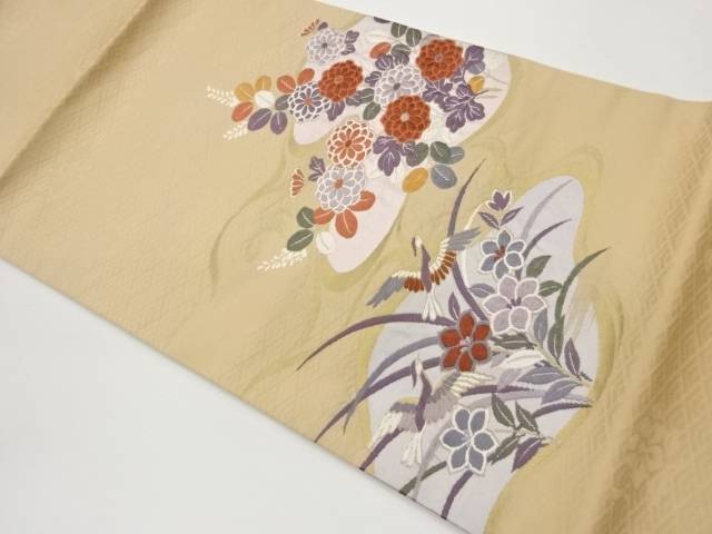 鳥・菊に花葉模様織出し開き名古屋帯（額縁仕立て）【中古】【着】【名古屋帯】 宗sou