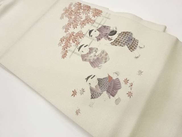 手描き童子模様名古屋帯【中古】【着】【名古屋帯】 宗sou