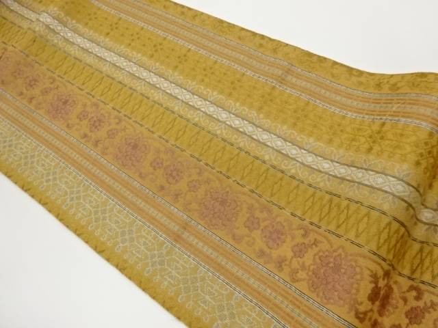 縞に抽象草花模様織出し名古屋帯【中古】【着】【名古屋帯】 宗sou