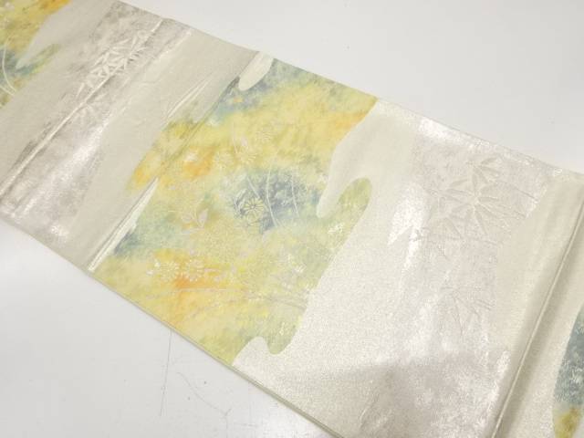 引箔　霞取りに菊・竹笹模様織り出し　袋帯【中古】【着】【袋帯】 宗sou