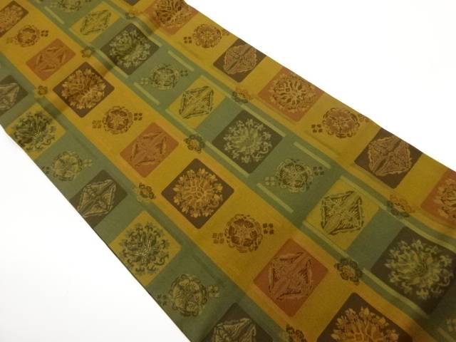 縞に色紙・抽象華文模様織出し開き名古屋帯（額縁仕立て）【中古】【着】【名古屋帯】 宗sou｜お茶道具・着物　【宗 sou】 13,213円