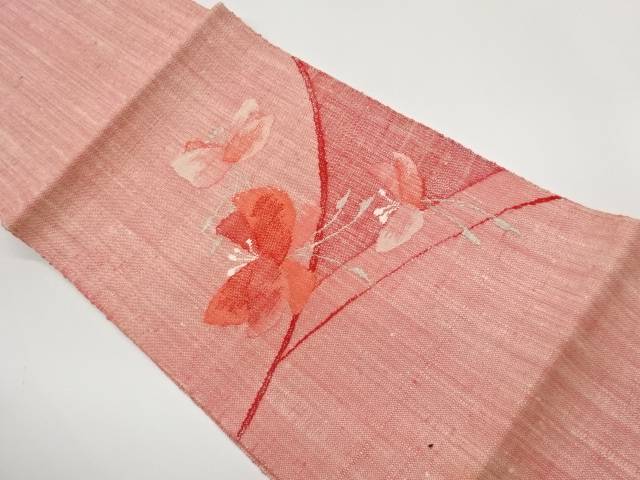 手織り真綿紬曲線に花模様織出し名古屋帯【中古】【着】【名古屋帯】 宗sou