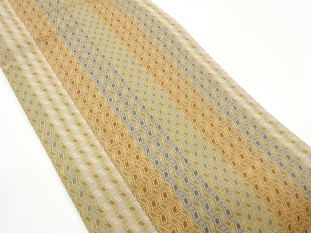 縞に変わり色紙模様織出し名古屋帯【中古】【着】【名古屋帯】 宗sou
